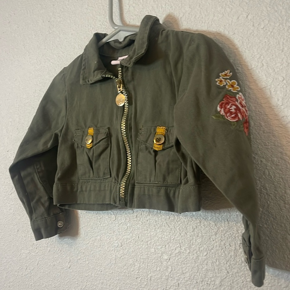 Little Lass Toddler Girl Green Embroidered Jacket